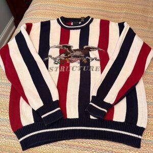 Vintage Structure Sweater Men Med Red White Blue Striped Eagle USA Patriotic 90s